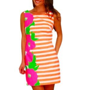 Lilly Pulitzer‎ Dress Delia Striped Floral Mod Shift Sunrise Orange Pink Neon 00